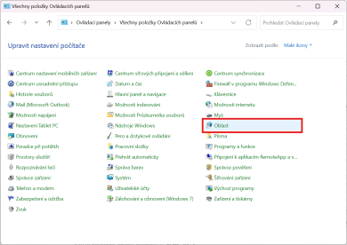 Ovládací panely: Ikony oblast